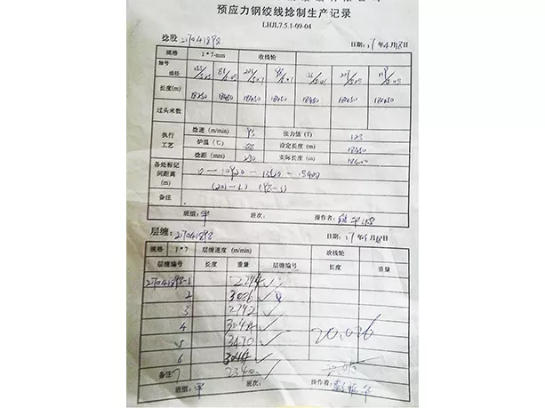 File 2: Production Record of Prestressed Steel Strand Stranding