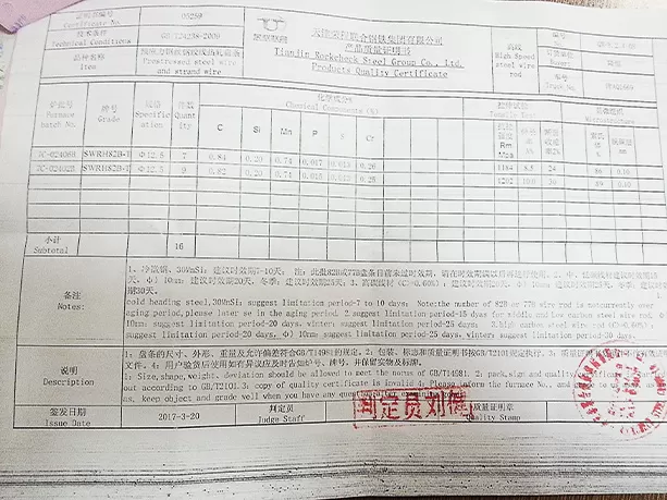 File 12: Raw Material Products Quality Certificate